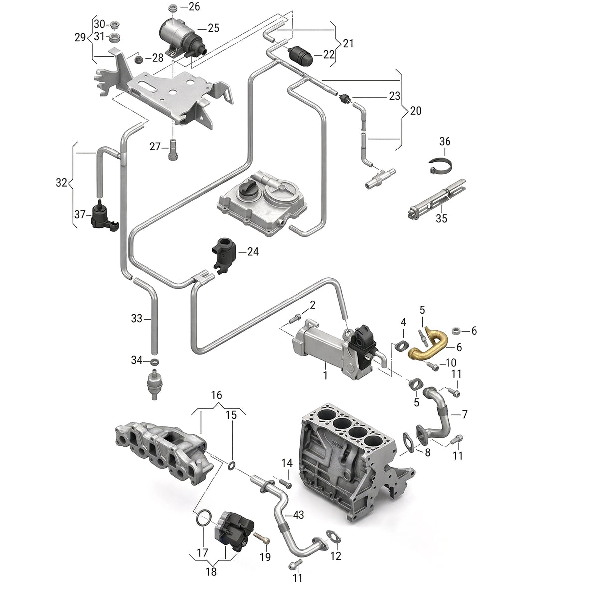 EGR Piping Kit (2-Piece) for Volkswagen Multivan V T5 2.5 TDI - BUYDAY - Hose Pipe Accessories - Detail View