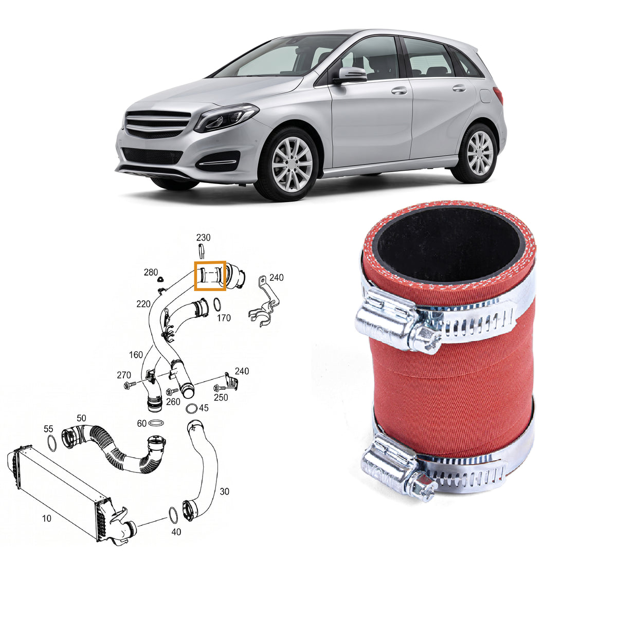 Turbo Hose With 2 Clamps for Mercedes Benz A-Class 160 CDI 180 CDI A6070940182 - Detail View - BUYDAY