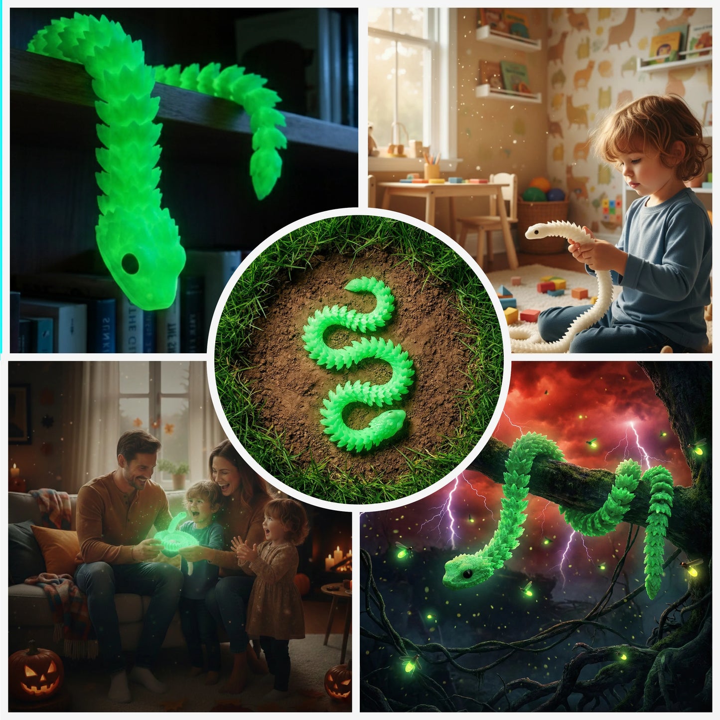 3D Printed Snake 67 cm (26.4 in) – Glow in the Dark Articulated Flexible Toy – Large Collectible Animal Figure for Home & Office Decor