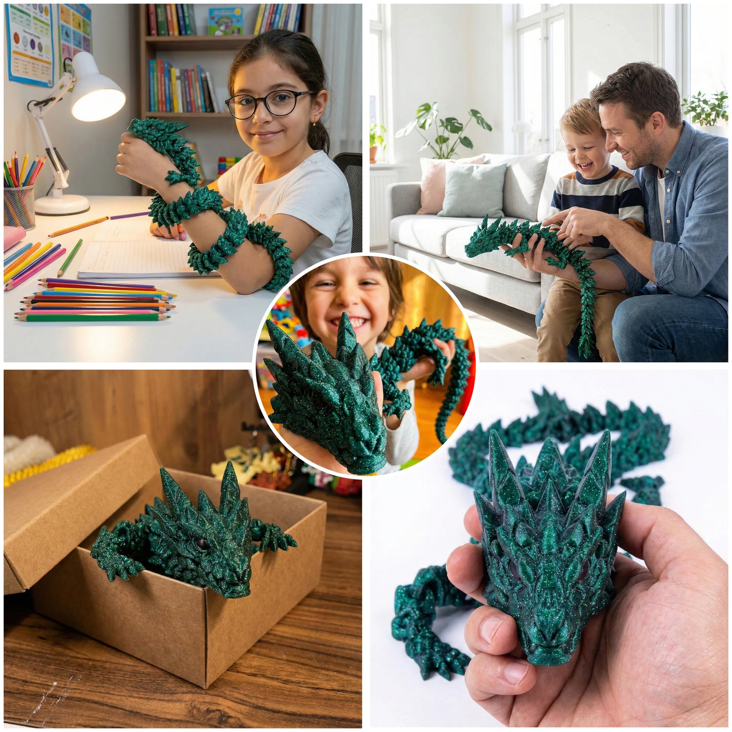 3D Printed Dragon – Articulated Flexible Animal Model – 55 cm (21.6 in) Magic Green Collectible Figure for Home & Office Decor