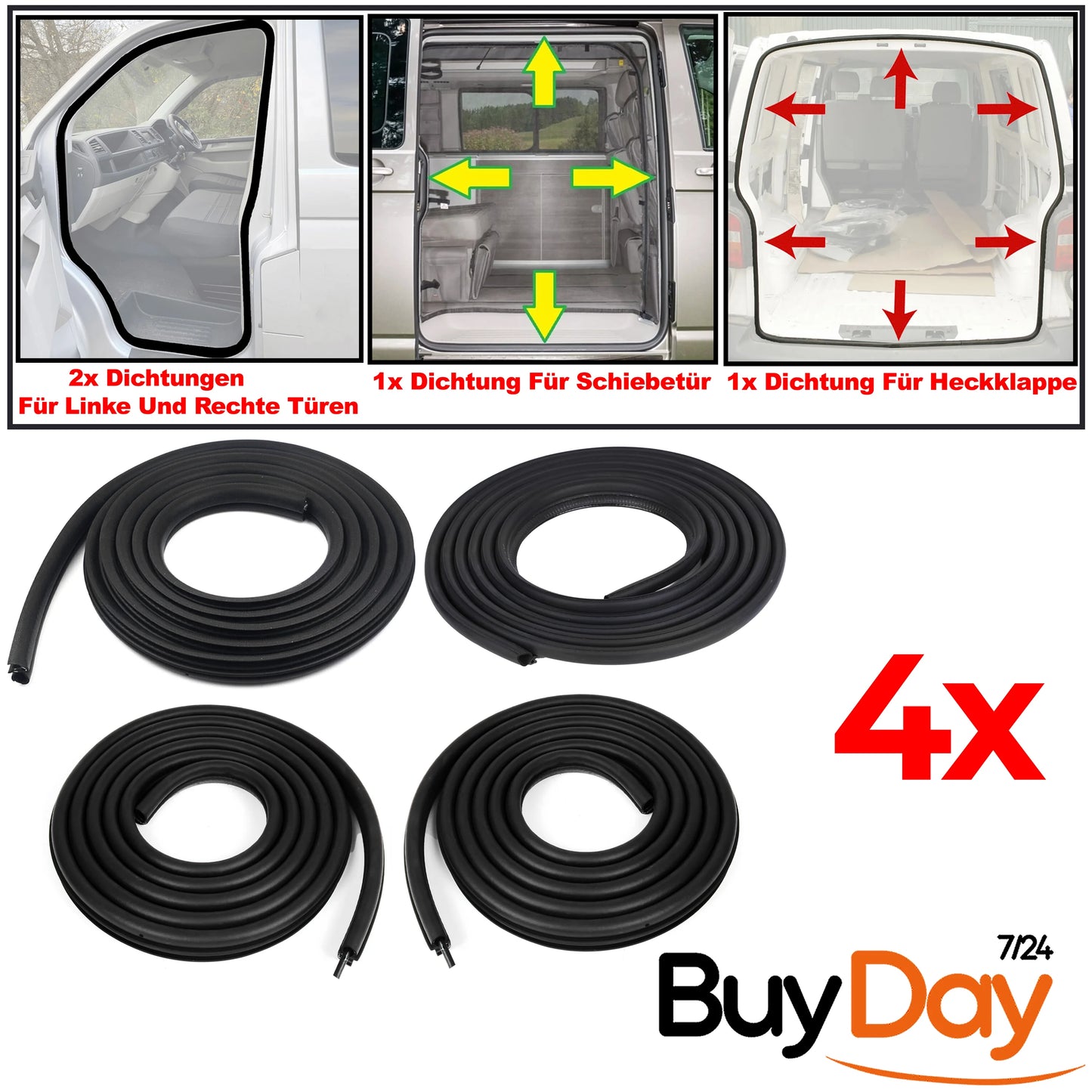 4 Pieces Door Seal Kit Compatible with Trafic Vivaro Primastar Barn Door Models (2001-2014)