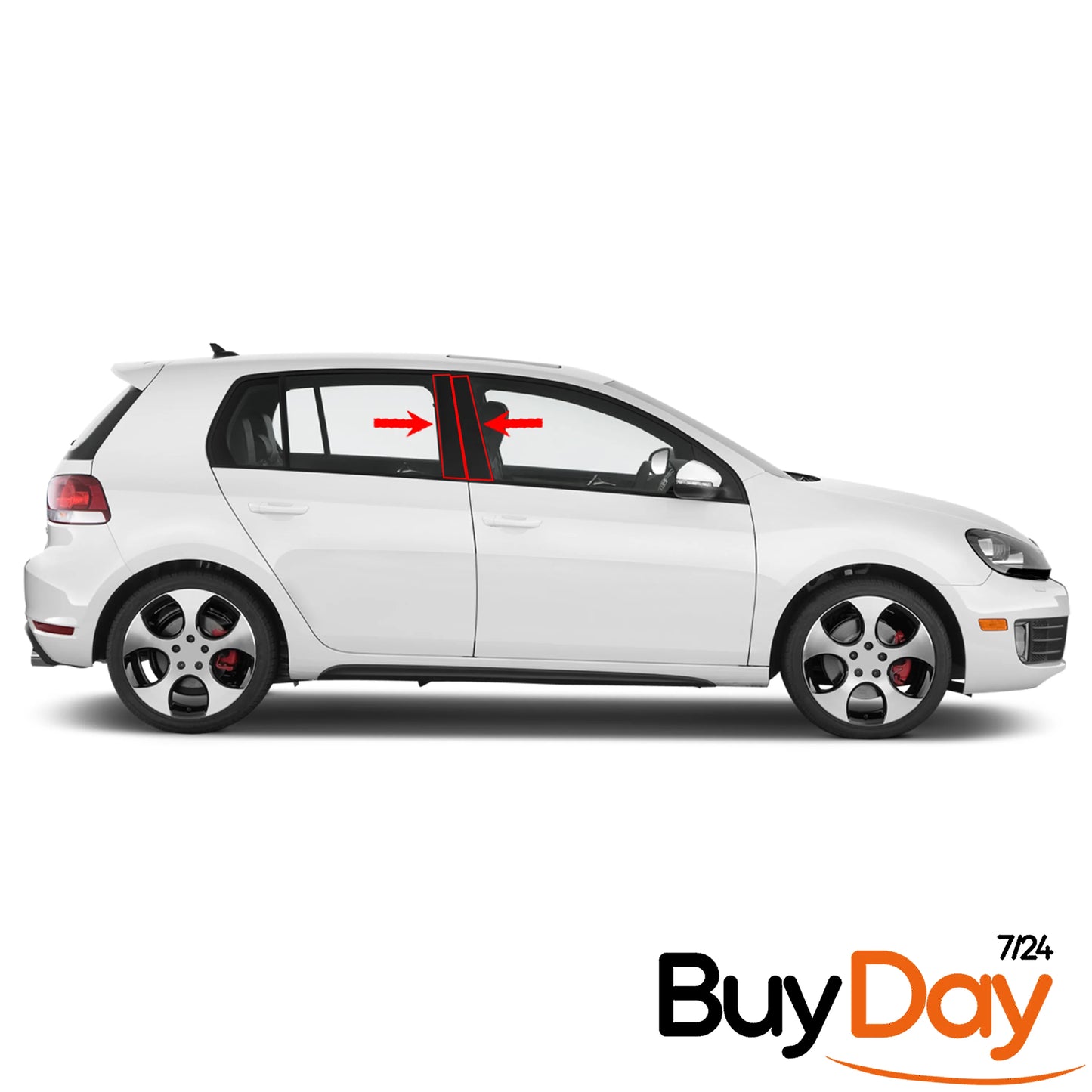 2 Piece Right Side B-Pillar Trim Cover Panel Set (Front & Rear), O/S Driver Side, Exterior Door Pillar Glossy Trim, Fits 5-Door Golf MK6 Models 2009-2013, 5K4837902A