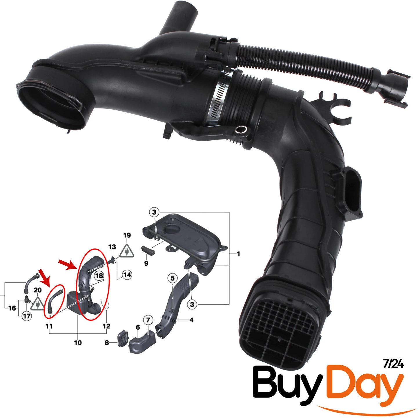 Intercooler Hose (Cold Side) with Seals, 3-Piece Boost Pipe Assembly, Fits N47N & N47S1 Diesel Engines, Compatible with 3 4 5 Series X3 (F30 F10 F25), 13718512014, 13717823517