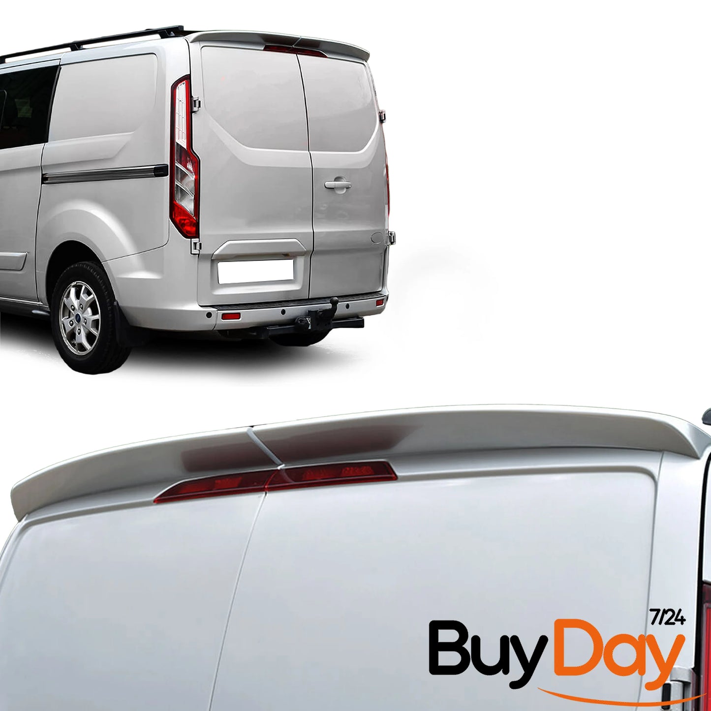 Twin Rear Roof Spoiler for Barn Door Models, Painted in Moondust Silver, Exterior Styling Body Kit Accessory, Compatible with Transit & Tourneo Custom Vans 2012-2023