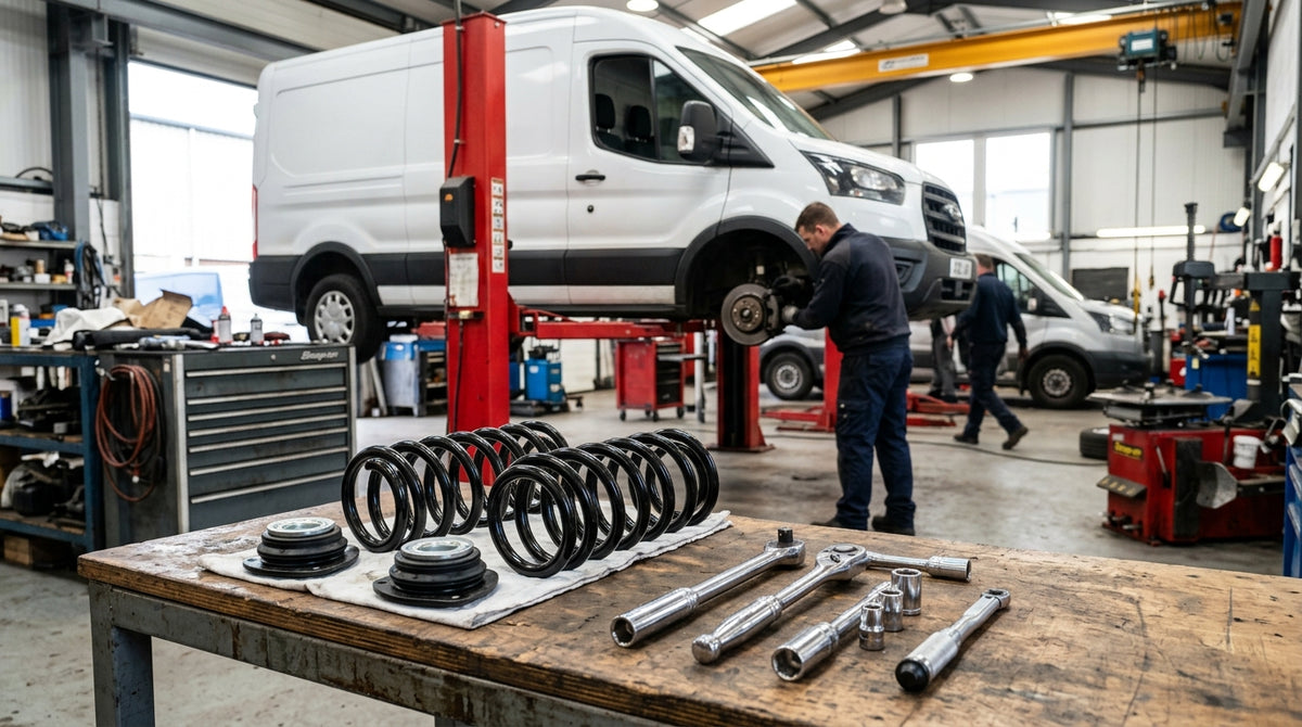 Ford Transit and VW Transporter Front Suspension Coil Springs and Top Strut Mount Replacement UK Winter Potholes