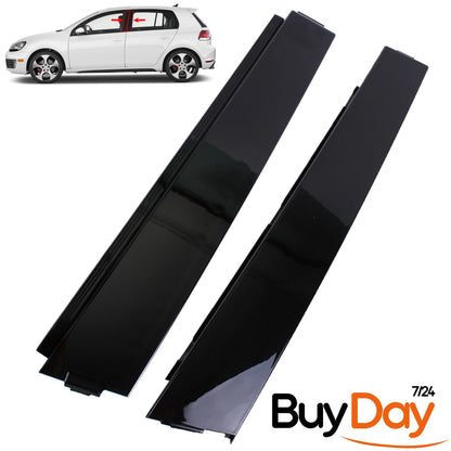2 Piece Left Side B-Pillar Trim Cover Panel Set (Front &amp; Rear), N/S Passenger Side, Exterior Door Pillar Glossy Trim, Fits 5-Door Golf MK6 Models 2009-2013, 5K4837901A