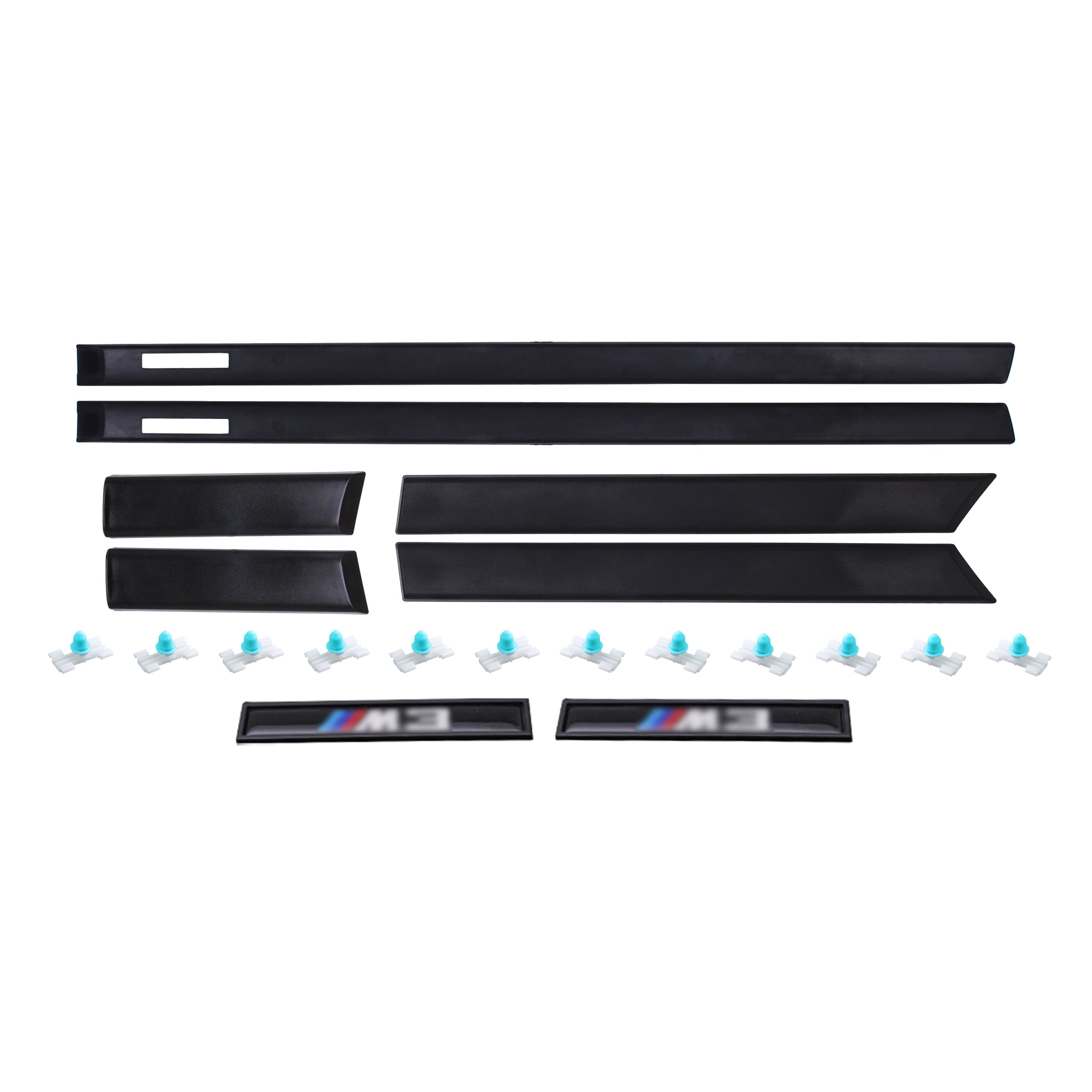 8-teiliges M-Style Seitenleisten-Set mit Clips und Emblemen, Türschutzleisten für die Außentüren, kompatibel mit 3er E36 Kompaktmodellen 1993-2000, 51132267003