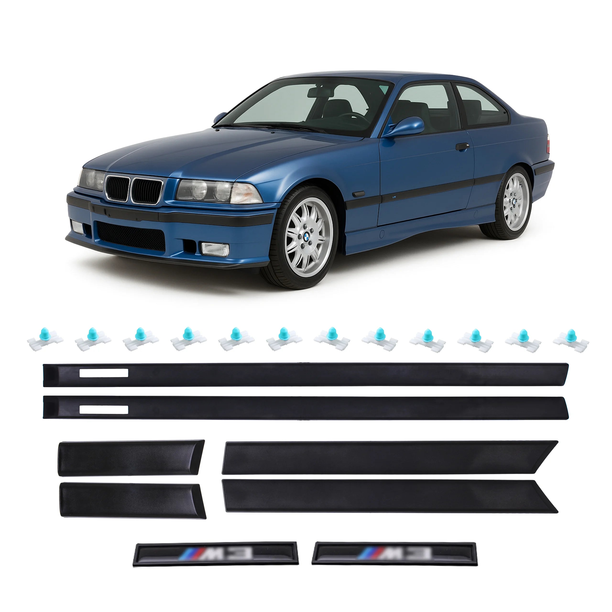 Body Side Moulding Trim Guard Set w/Clips for BMW E36 M3 Style 3 Series (93-00)