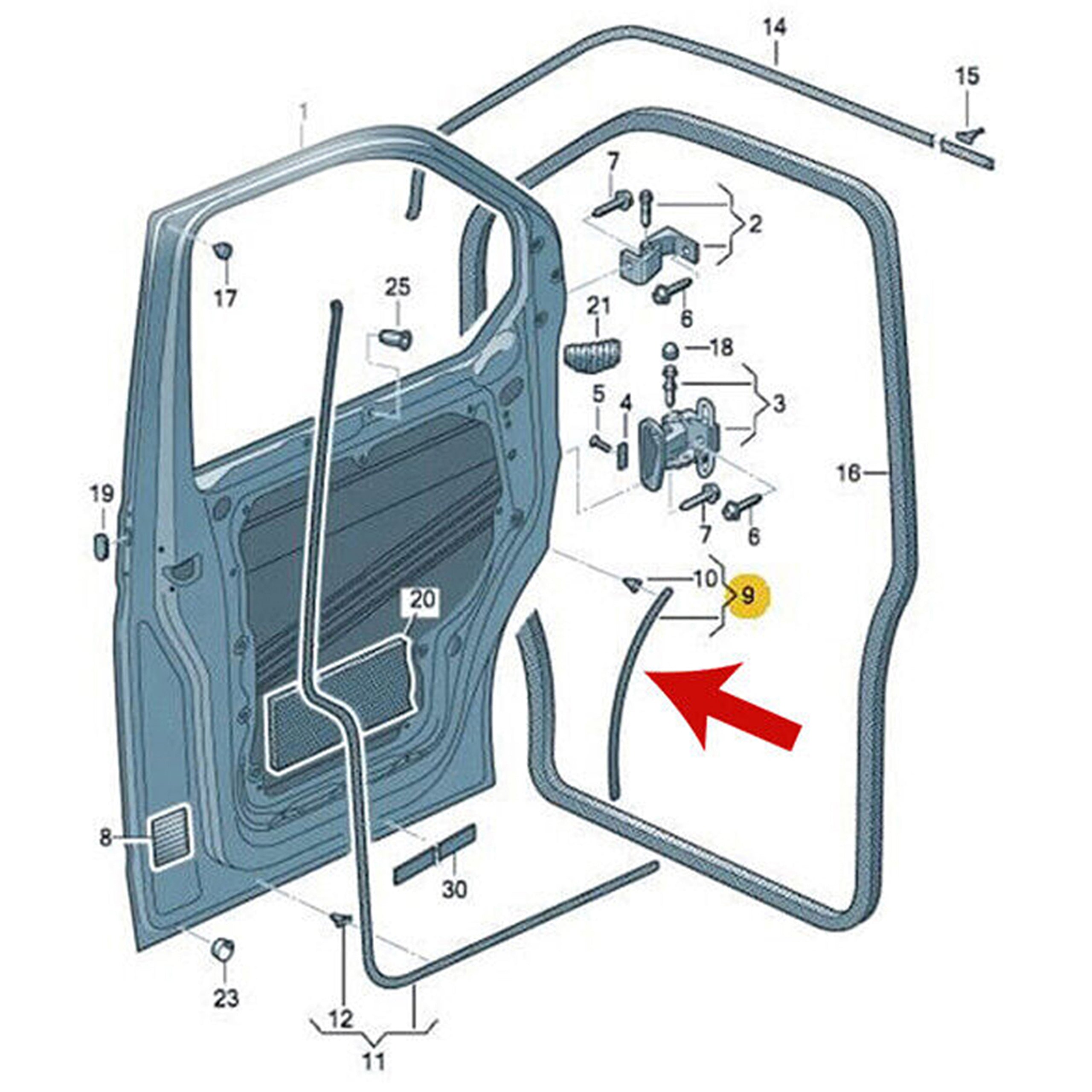 For VW Transporter T5 T6 Wheel Arch Seal Rubber LH + RH Door Clips 2003+ - Detail View - BUYDAY