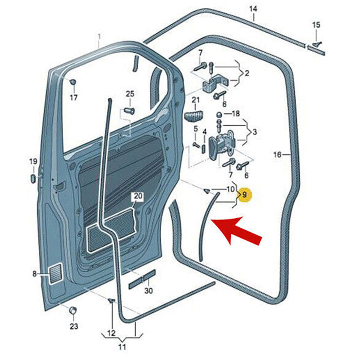 For VW Transporter T5 T6 Wheel Arch Seal Rubber LH + RH Door Clips 2003+ - Detail View - BUYDAY