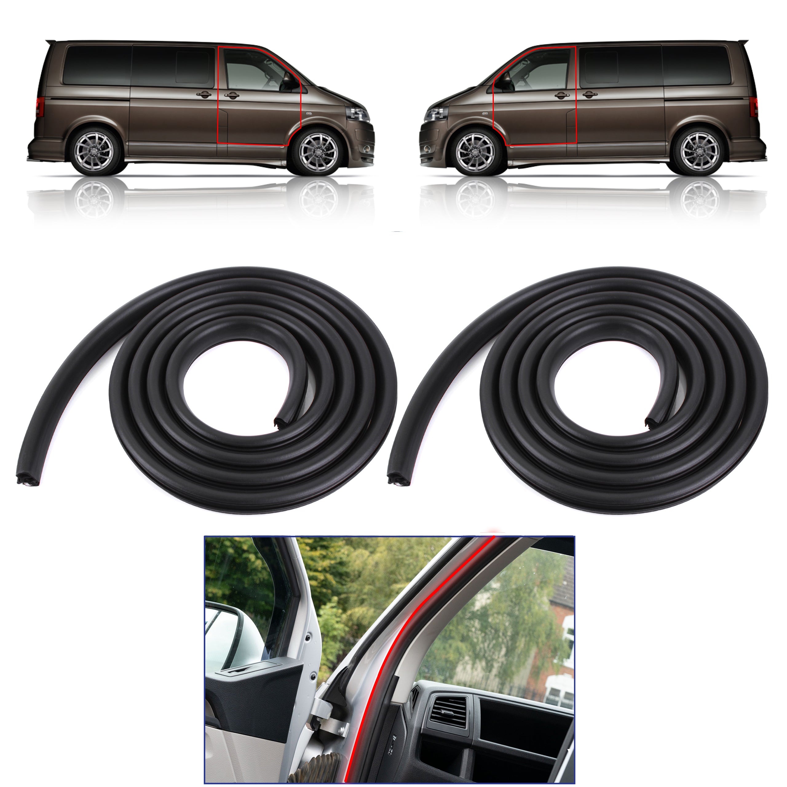 Türdichtungssatz für Fahrer- und Beifahrertür, kompatibel mit T5 T6 Campervan Caravelle (2 Stück)