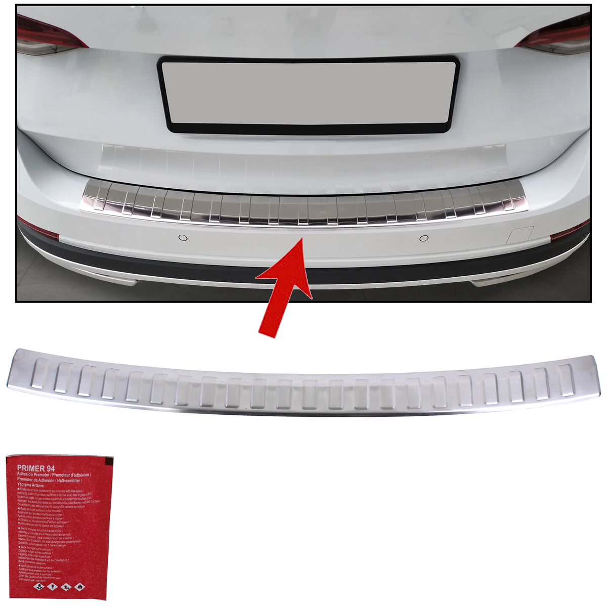 Rear Bumper Protector Brushed S.Steel Chrome for Skoda Octavia Kombi 2020 On - BUYDAY - Rear Bumper Protectors