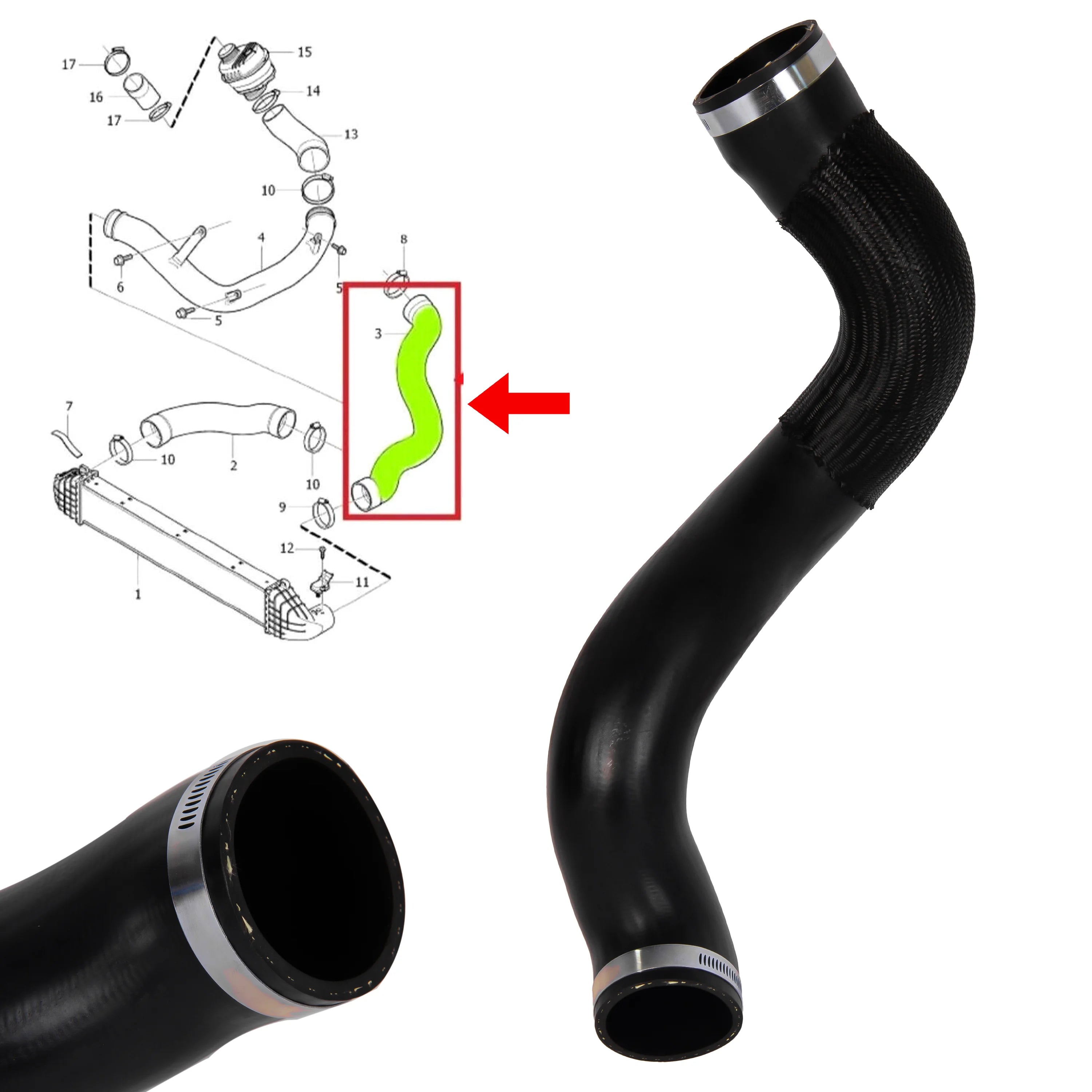 Intercooler Turbo Hose Pipe for Volvo V60 V70 S60 S80 XC60 XC70 2.0 2.4 31338090 - BUYDAY - Hose Pipe
