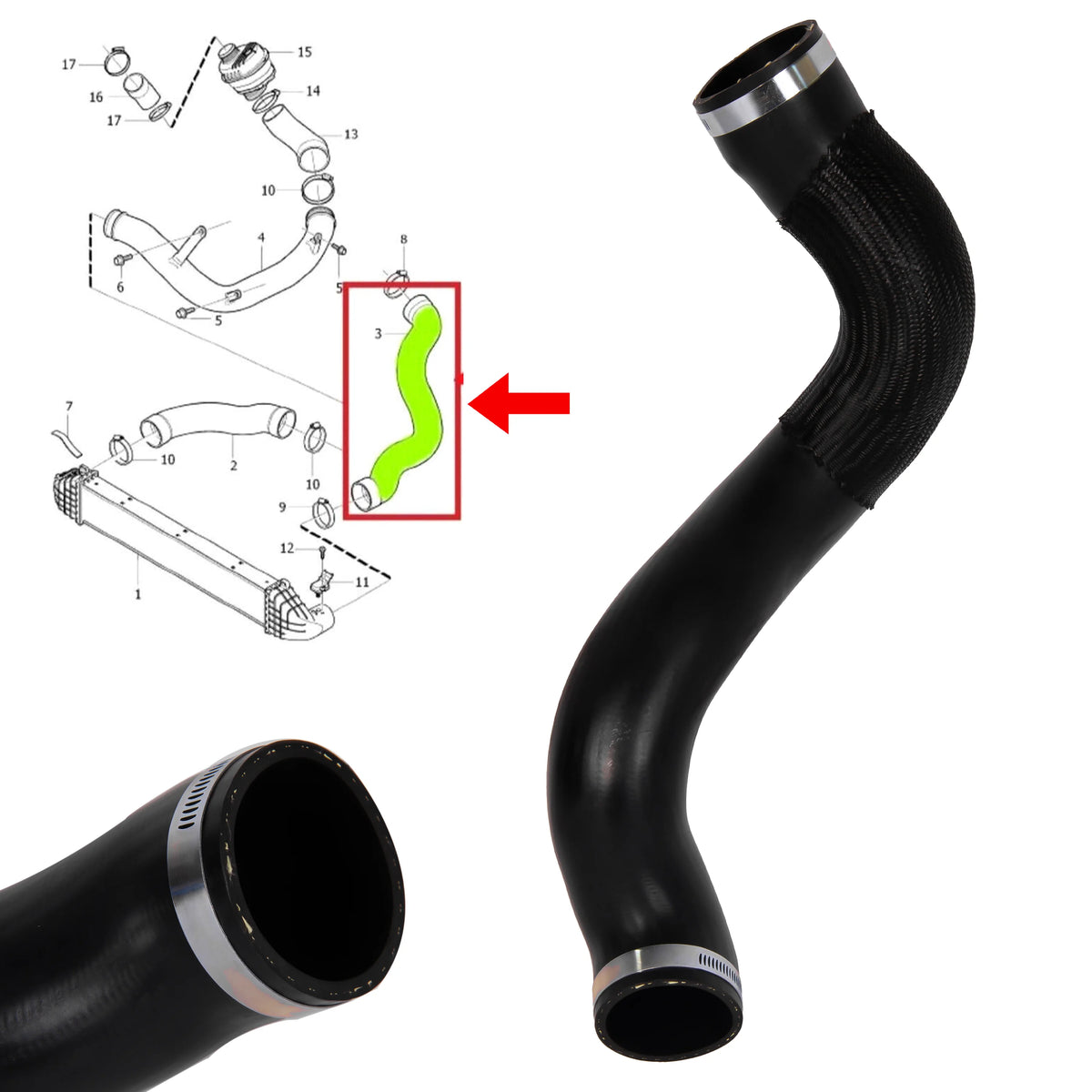 Intercooler Turbo Hose Pipe for Volvo V60 V70 S60 S80 XC60 XC70 2.0 2.4 31338090 - BUYDAY - Hose Pipe