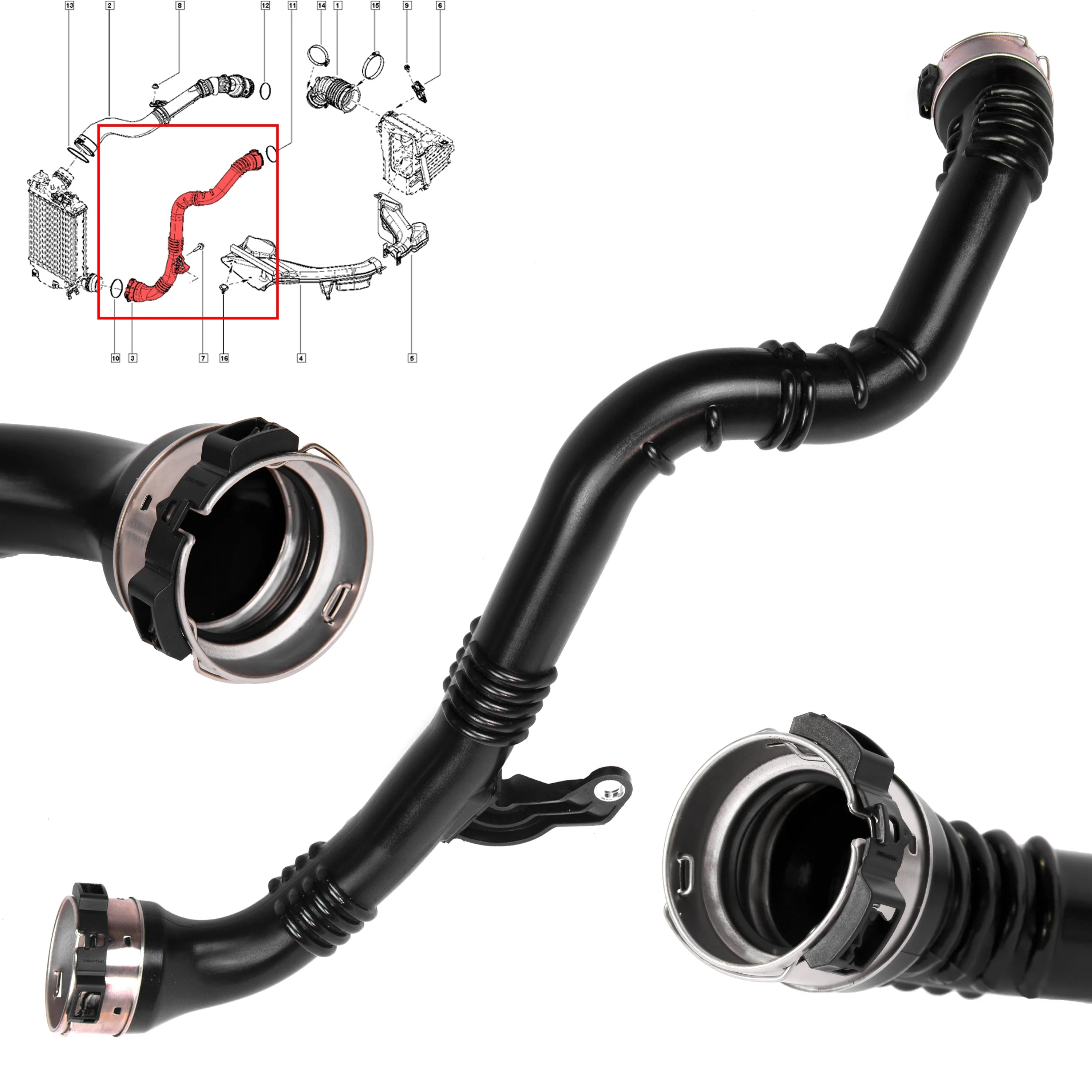 Intercooler Intake Air Hose Pipe Compatible with Qashqai II J11 2013-Onwards, 870mm 1.5L dCi Diesel
