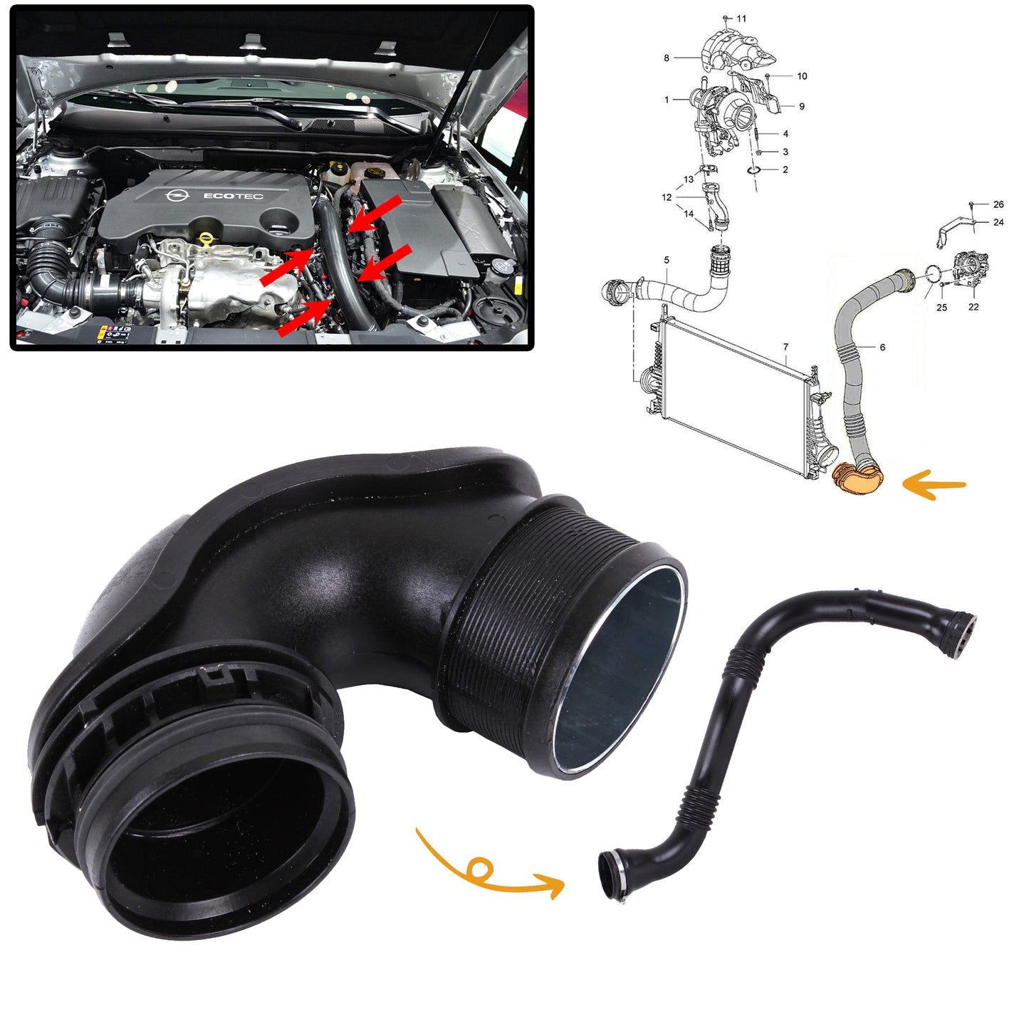 Intercooler Turbo Hose for Vauxhall Insignia A 2.0 CDTi | Throttle Body Pipe