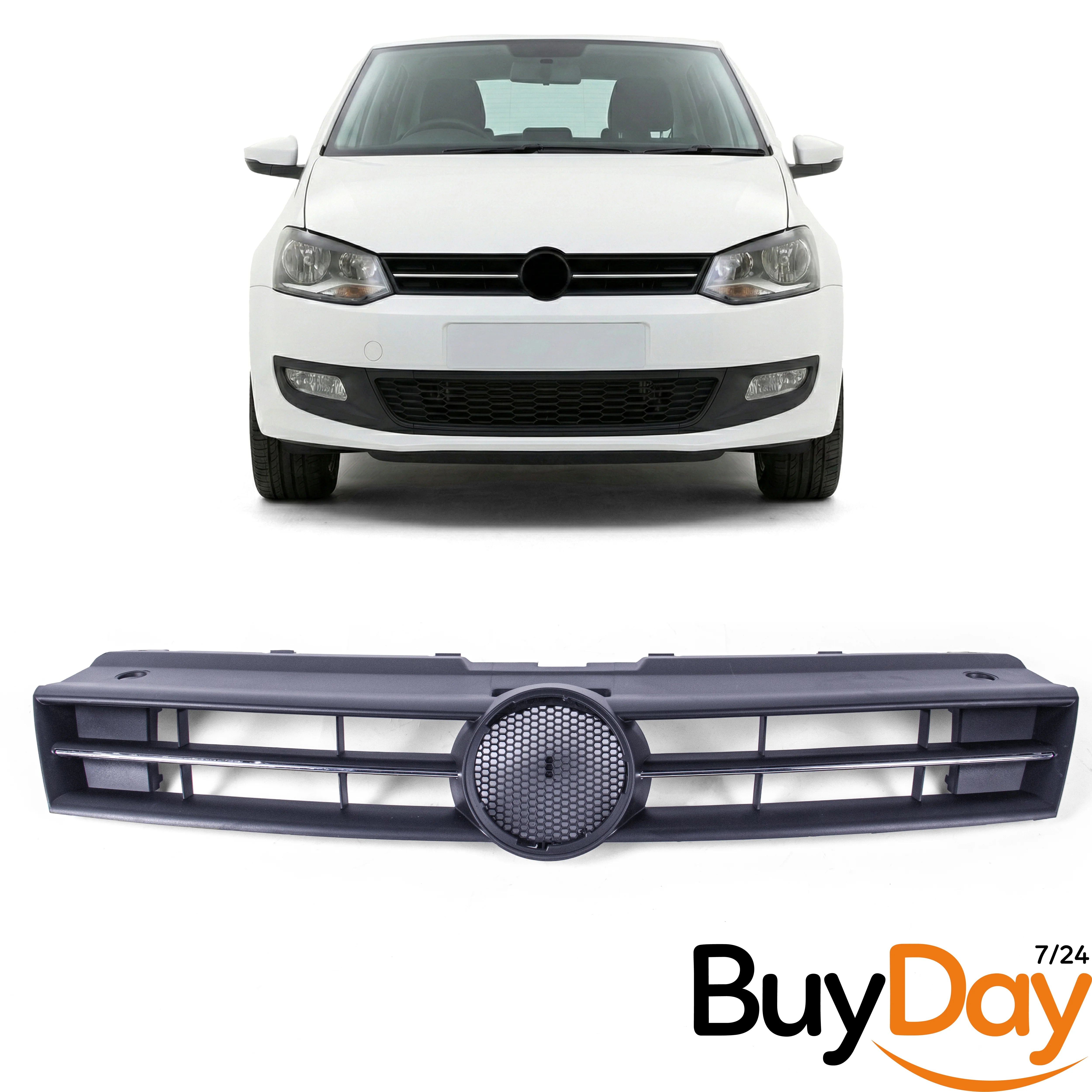 VW Polo 2009-2014 Front Upper Main Grille Black With Chrome Moulding 6R0853651C