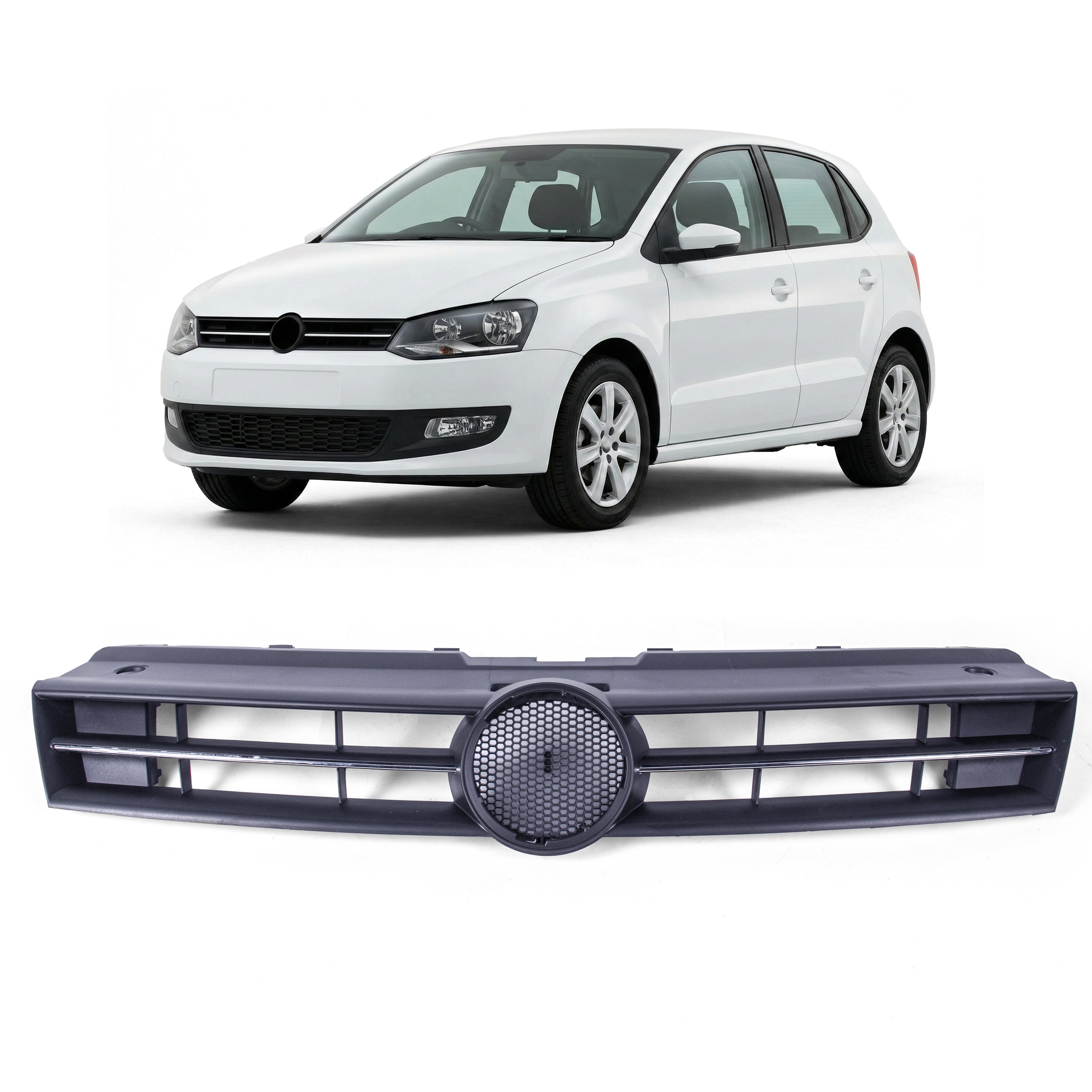 Main Grille Black With Chrome Moulding Front Upper For VW Polo 09-14 6R0853651C