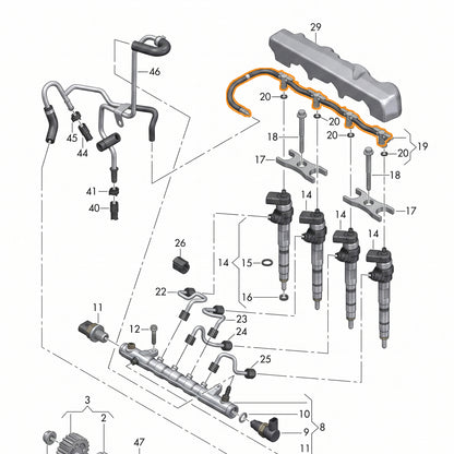 Fuel Injector Return Pipe For Audi Seat Skoda VW 2017-On 1.6tdi DGTE 04L130235B - Detail View - BUYDAY