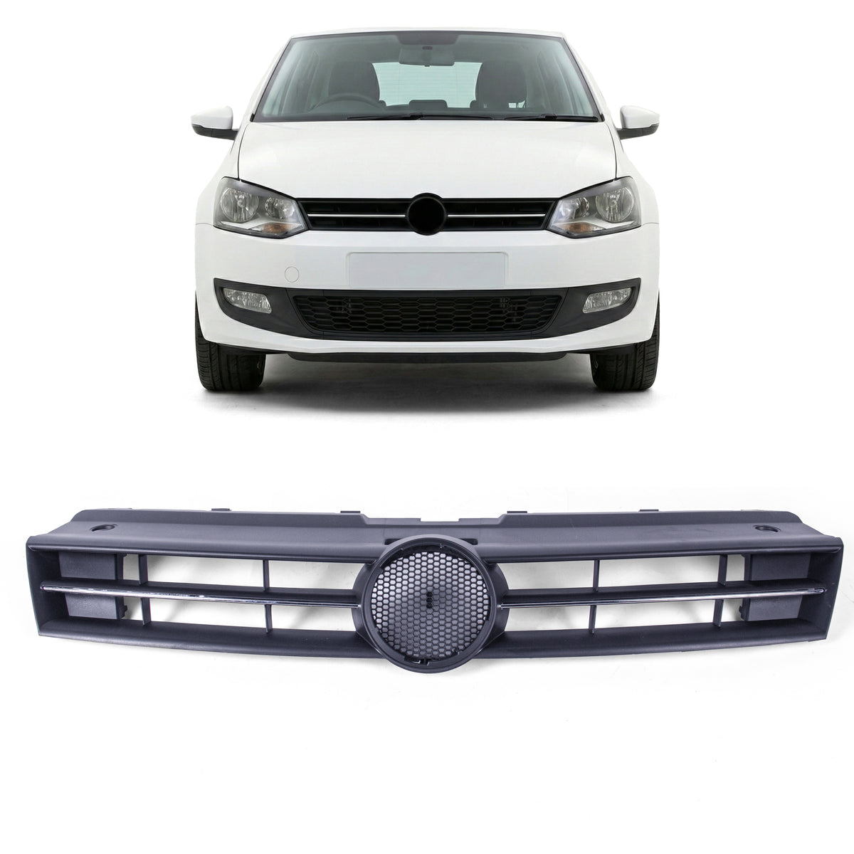 Main Grille Black With Chrome Moulding Front Upper 6R0853651C For VW Polo 09-14 - BUYDAY Auto Parts