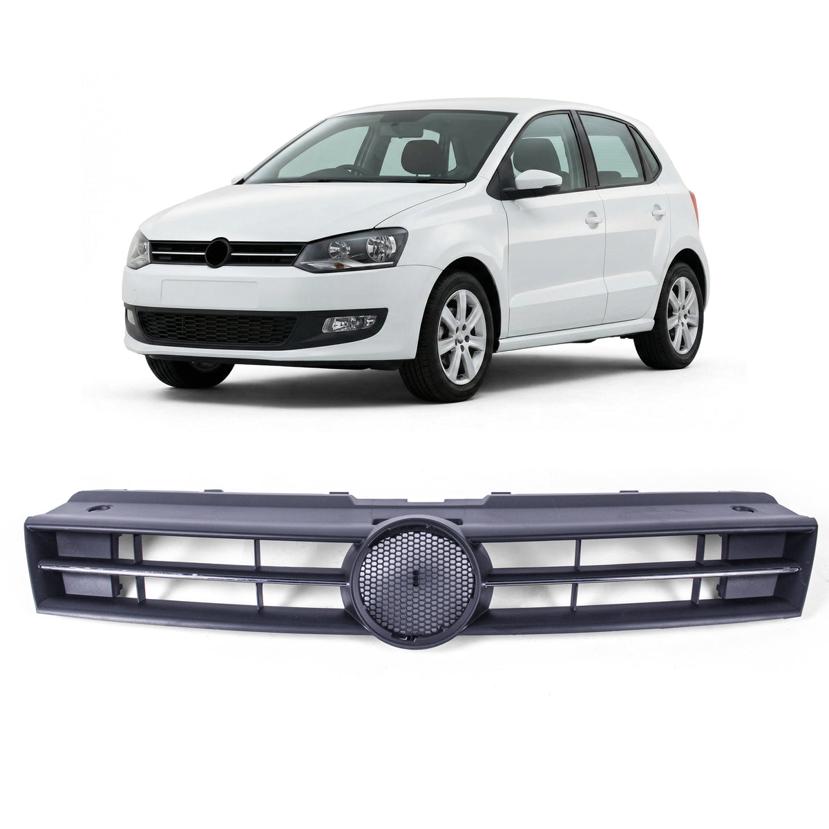 Main Grille Black With Chrome Moulding Front Upper 6R0853651C For VW Polo 09-14 - Detail View - BUYDAY
