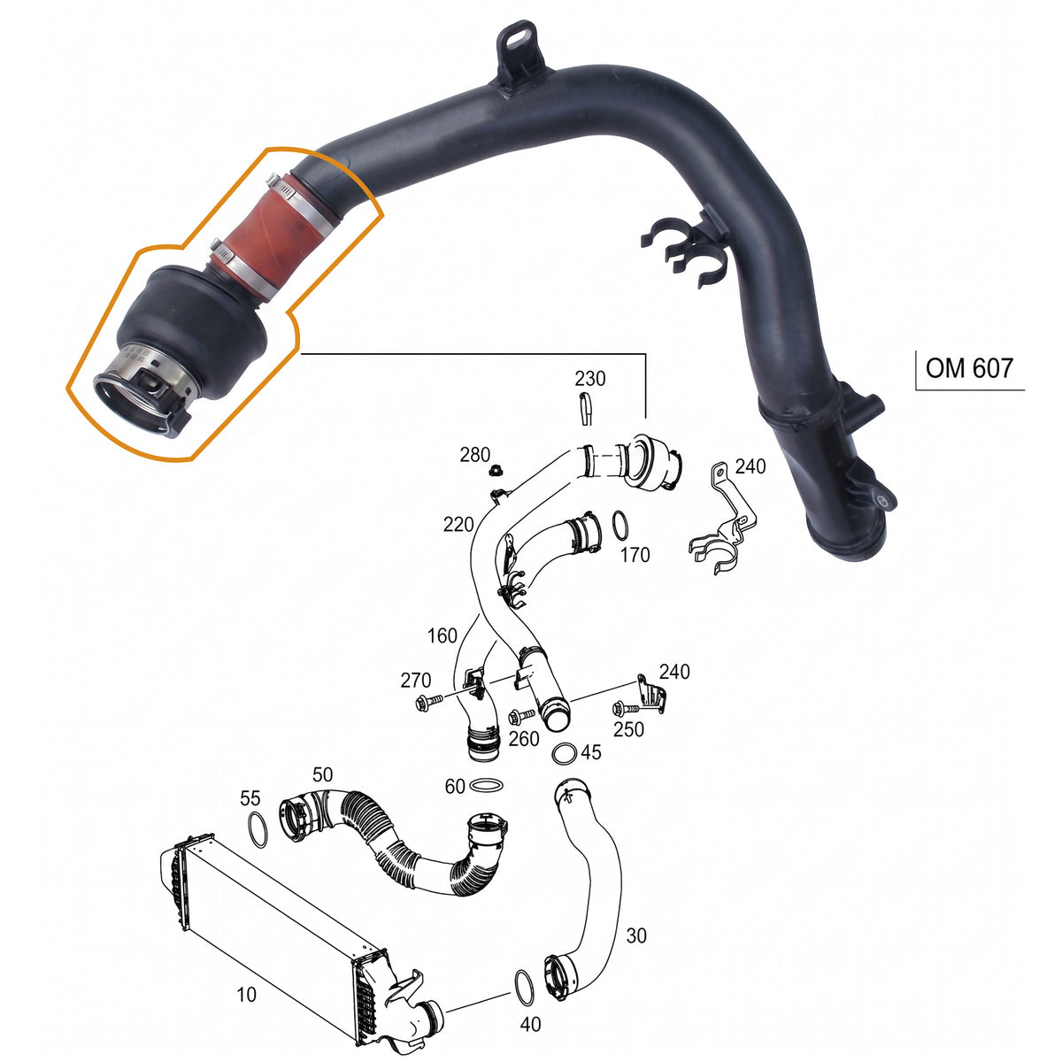 Turbo Hose Charge Air Hose For Mercedes A-Class 160 CDI 180 CDI A6070900300 - Detail View - BUYDAY