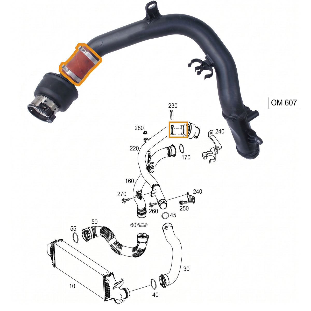 Turbo Hose With 2 Clamps for Mercedes Benz A-Class 160 CDI 180 CDI A6070940182 - Detail View - BUYDAY