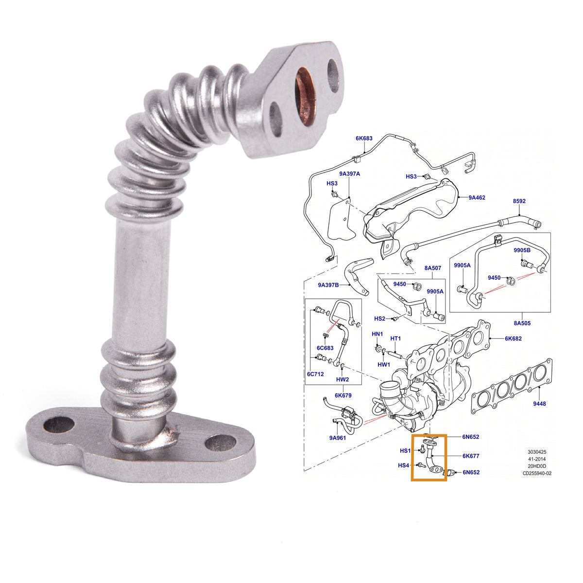 Turbo Lubrication Pipe for Land Rover Discovery Sport 2.0 2015+ 240HP LR025518 - Detail View - BUYDAY