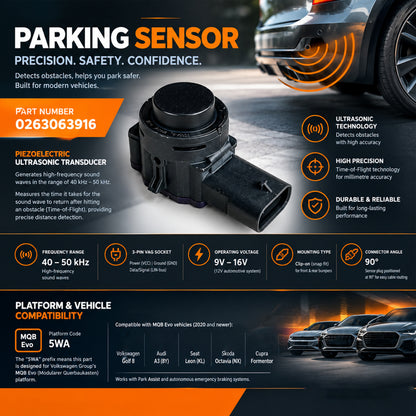 1x Parking Sensor Black for VW Audi Seat Skoda Cupra (2020-2025) 5WA919275B - Detail View - BUYDAY