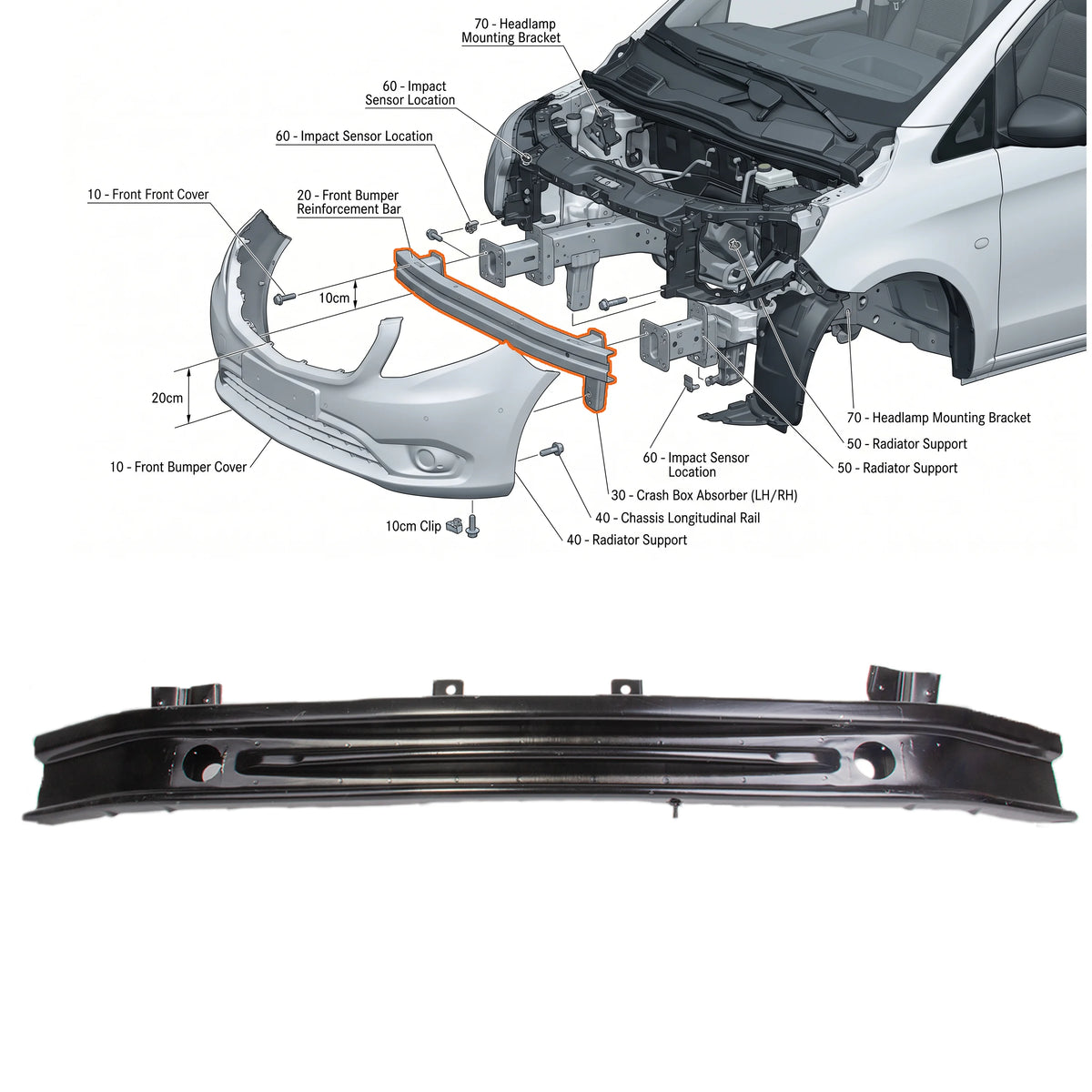 Mercedes-Benz Vito W447 Front Bumper Reinforcement Crash Bar (N-Piece) - BUYDAY - Bumper and Crash Protection - Detail View