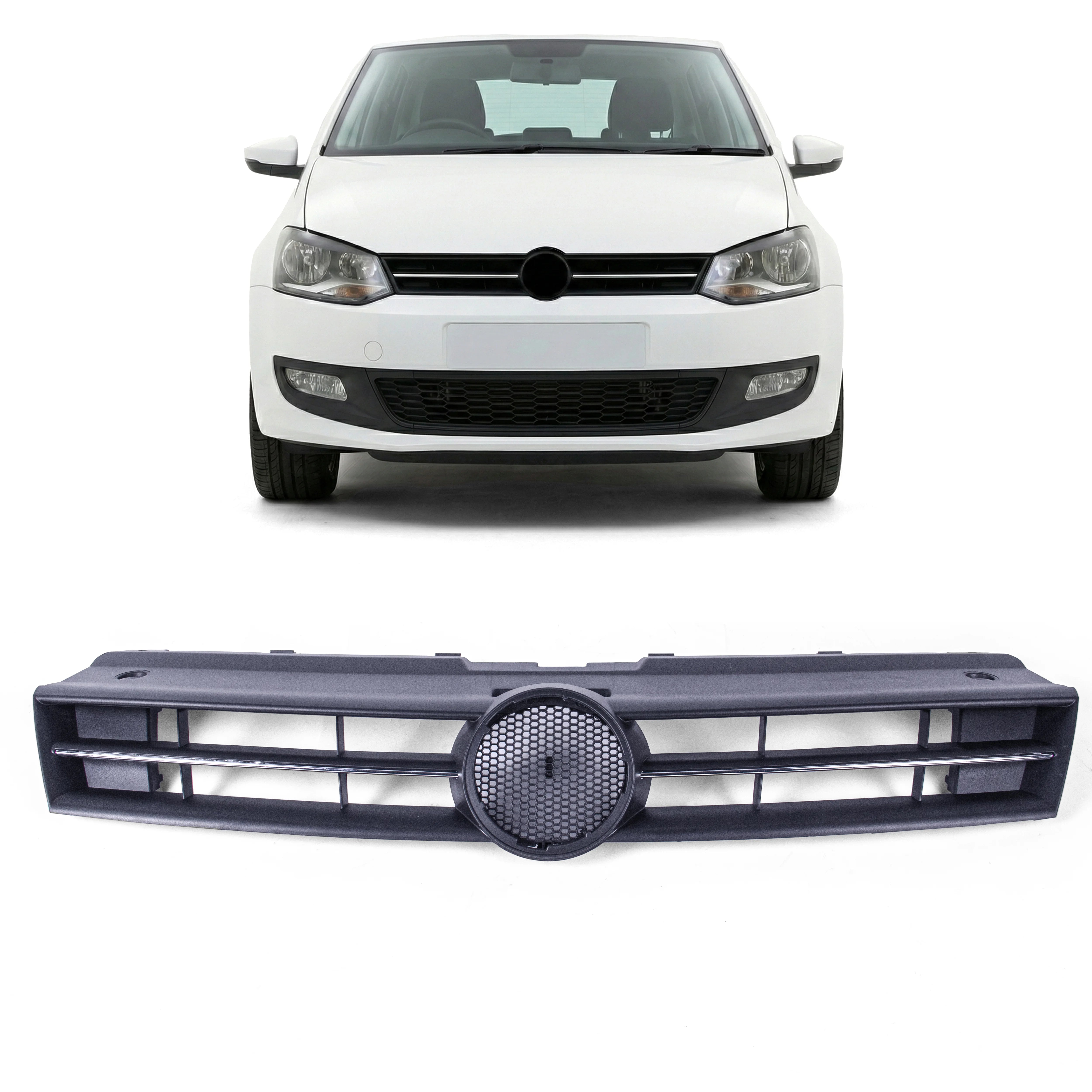 Main Grille Black With Chrome Moulding Front Upper 6R0853651C For VW Polo 09-14 - BUYDAY -  - Detail View