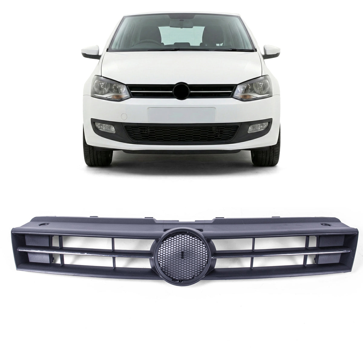 Main Grille Black With Chrome Moulding Front Upper 6R0853651C For VW Polo 09-14 - BUYDAY -  - Detail View