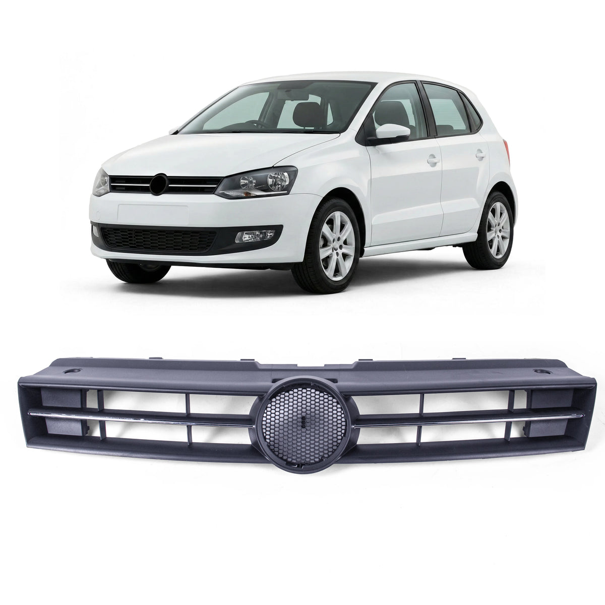 Main Grille Black With Chrome Moulding Front Upper 6R0853651C For VW Polo 09-14 - BUYDAY -