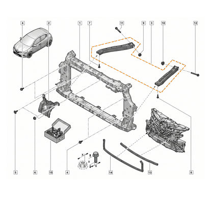 For Clio V 5 2019-2024 625542599R Front Panel Support Top Mounting Bracket Kit - Detail View - BUYDAY