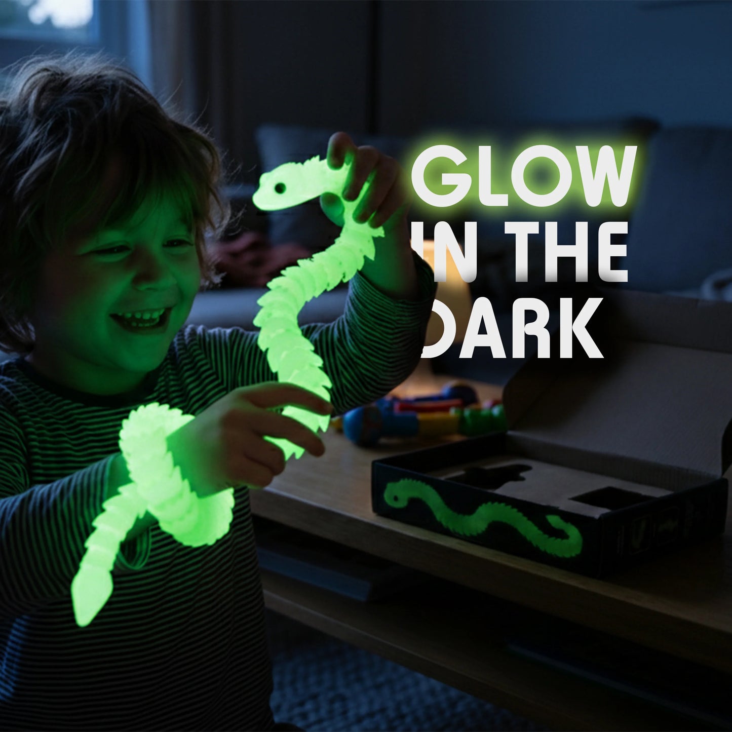 3D Printed Snake 67 cm (26.4 in) – Glow in the Dark Articulated Flexible Toy – Large Collectible Animal Figure for Home & Office Decor