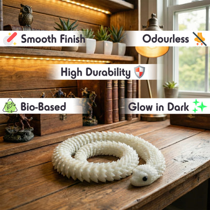 3D Printed Snake 67 cm (26.4 in) – Glow in the Dark Articulated Flexible Toy – Large Collectible Animal Figure for Home & Office Decor