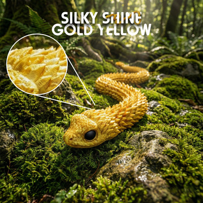 3D Printed Snake – Articulated Flexible Animal Model – 67 cm (26.4 in) Large Silky Gold Collectible Figure for Home & Office Decor
