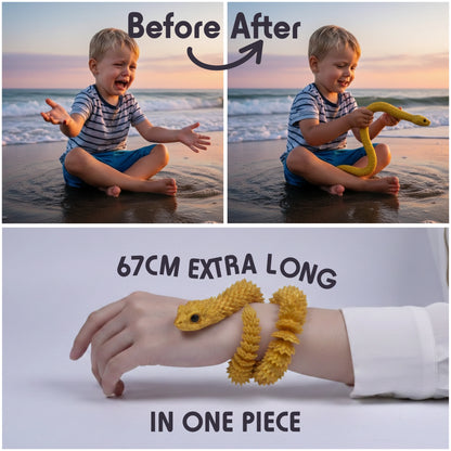 3D Printed Snake – Articulated Flexible Animal Model – 67 cm (26.4 in) Large Silky Gold Collectible Figure for Home & Office Decor