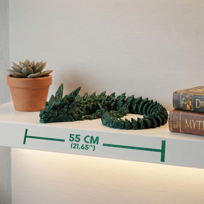 3D Printed Dragon – Articulated Flexible Animal Model – 55 cm (21.6 in) Magic Green Collectible Figure for Home & Office Decor