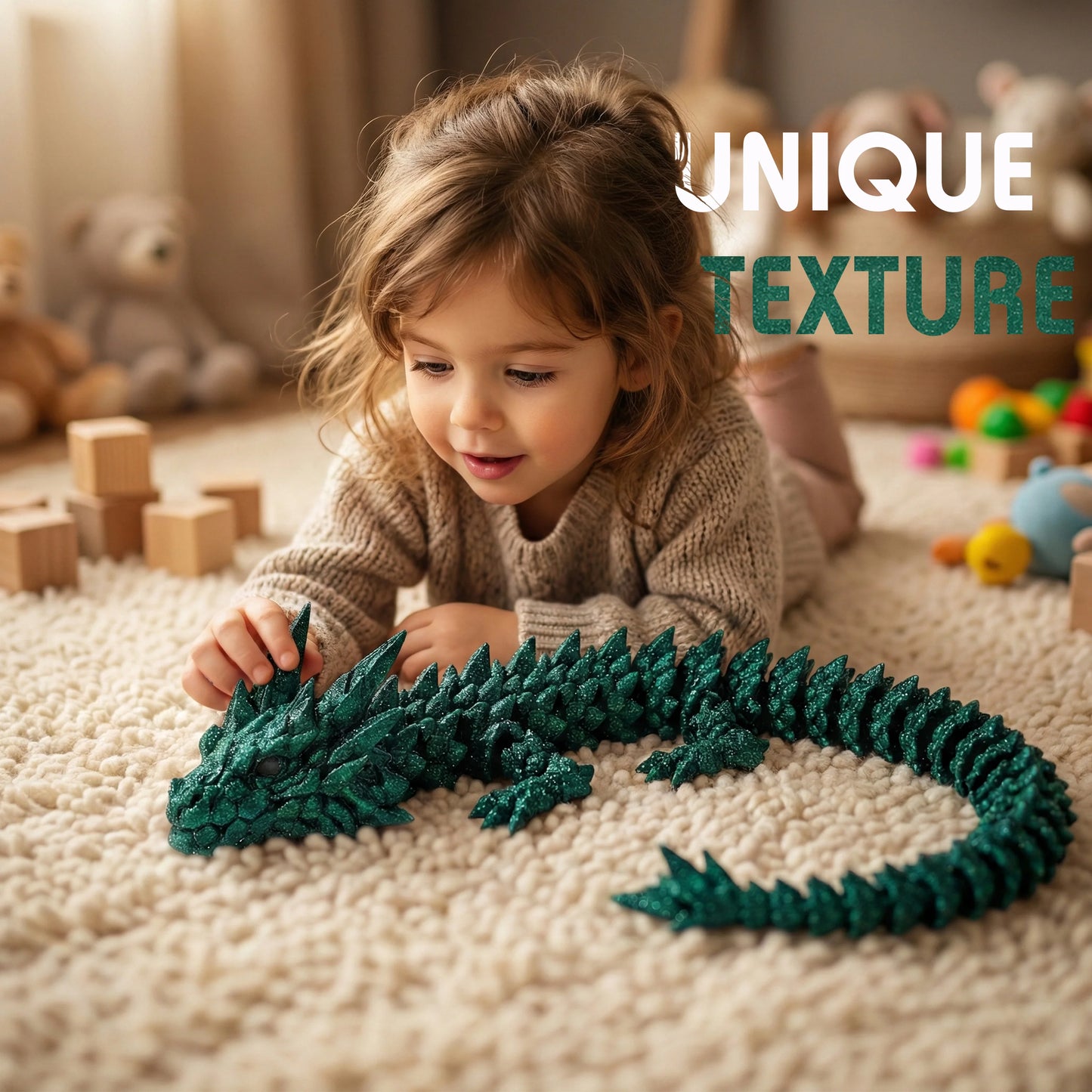 3D Printed Dragon – Articulated Flexible Animal Model – 55 cm (21.6 in) Magic Green Collectible Figure for Home & Office Decor