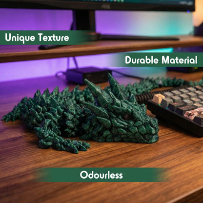 3D Printed Dragon – Articulated Flexible Animal Model – 55 cm (21.6 in) Magic Green Collectible Figure for Home & Office Decor