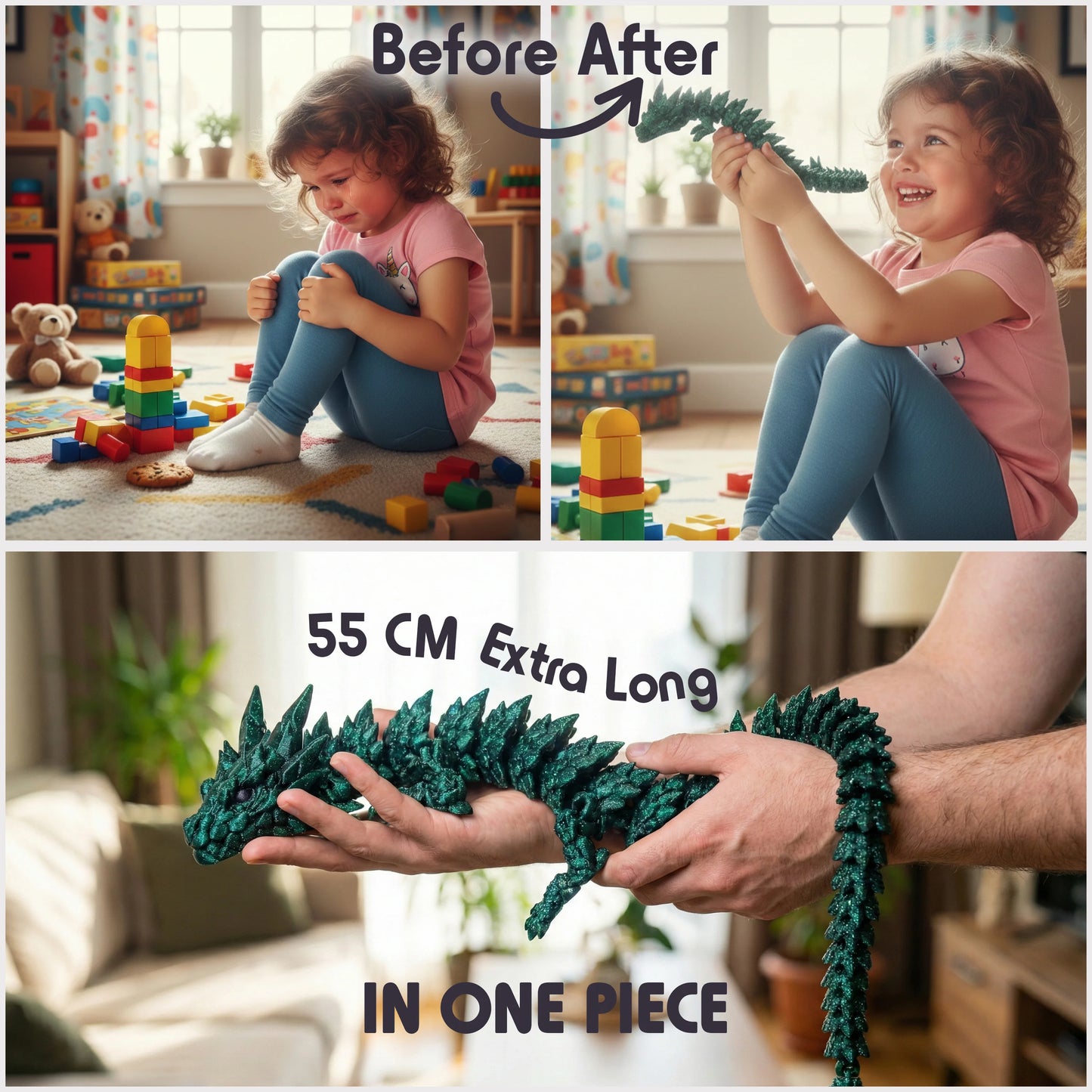 3D Printed Dragon – Articulated Flexible Animal Model – 55 cm (21.6 in) Magic Green Collectible Figure for Home & Office Decor