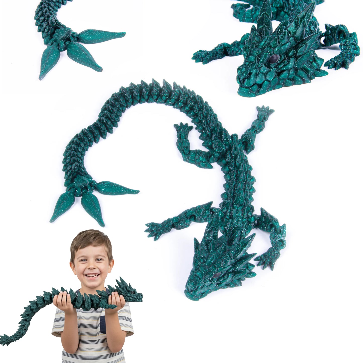 3D Printed Dragon – Articulated Flexible Animal Model – 55 cm (21.6 in) Magic Green Collectible Figure for Home & Office Decor