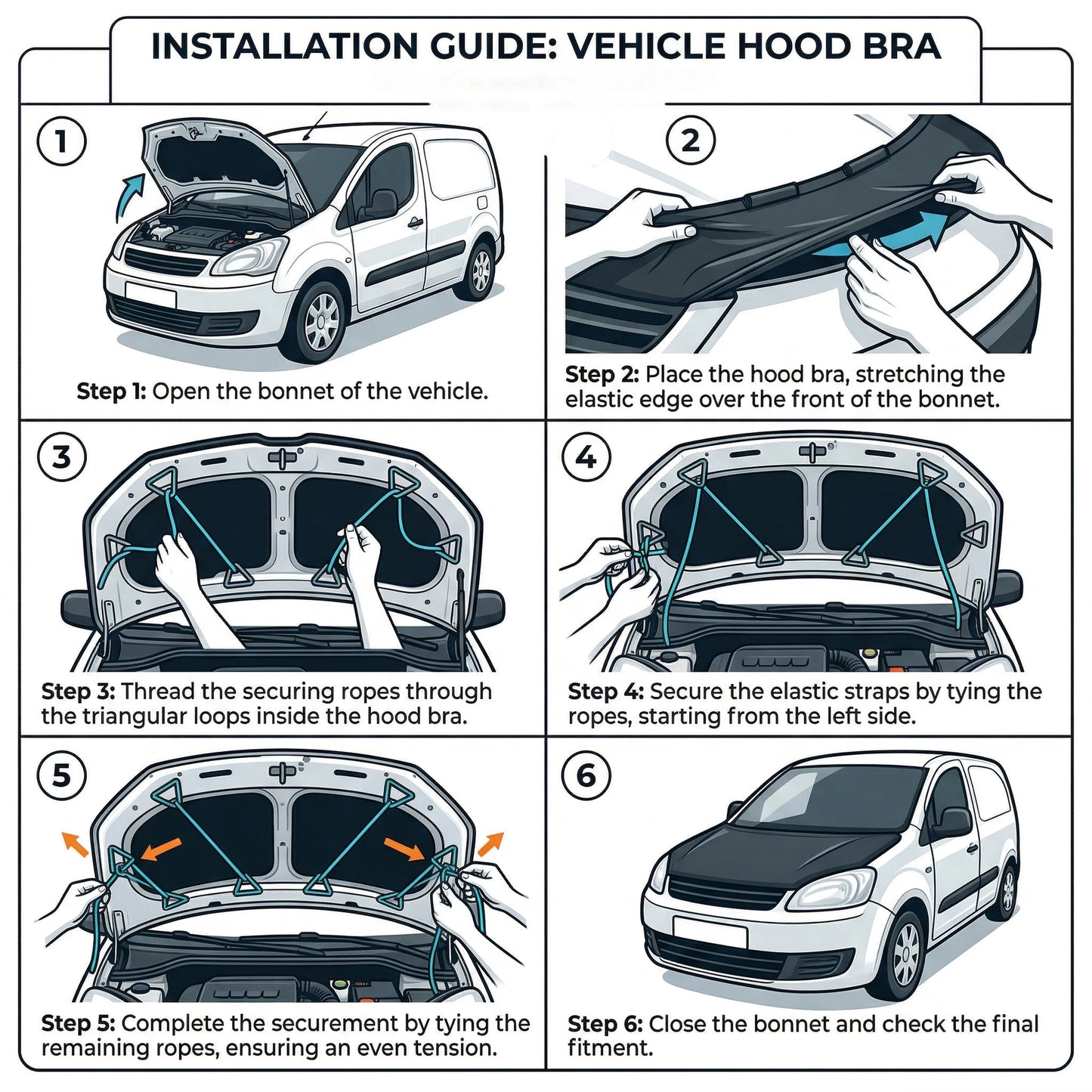 Bonnet Bra Cover Protector Guard Ford Transit Custom (N-1 Piece)