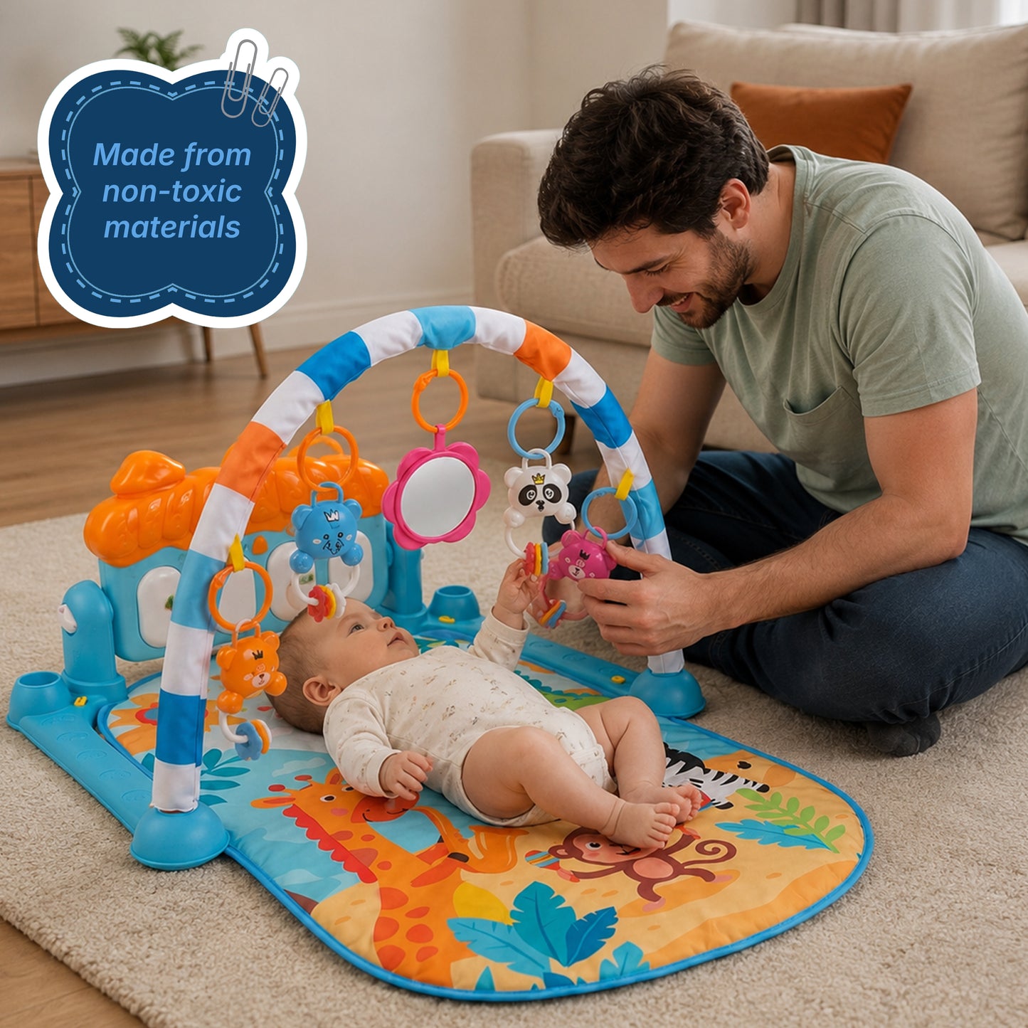 Gym Play Mat Blue Fitness Music Lay Fun Piano Music Kid Gift For Newborn Kid