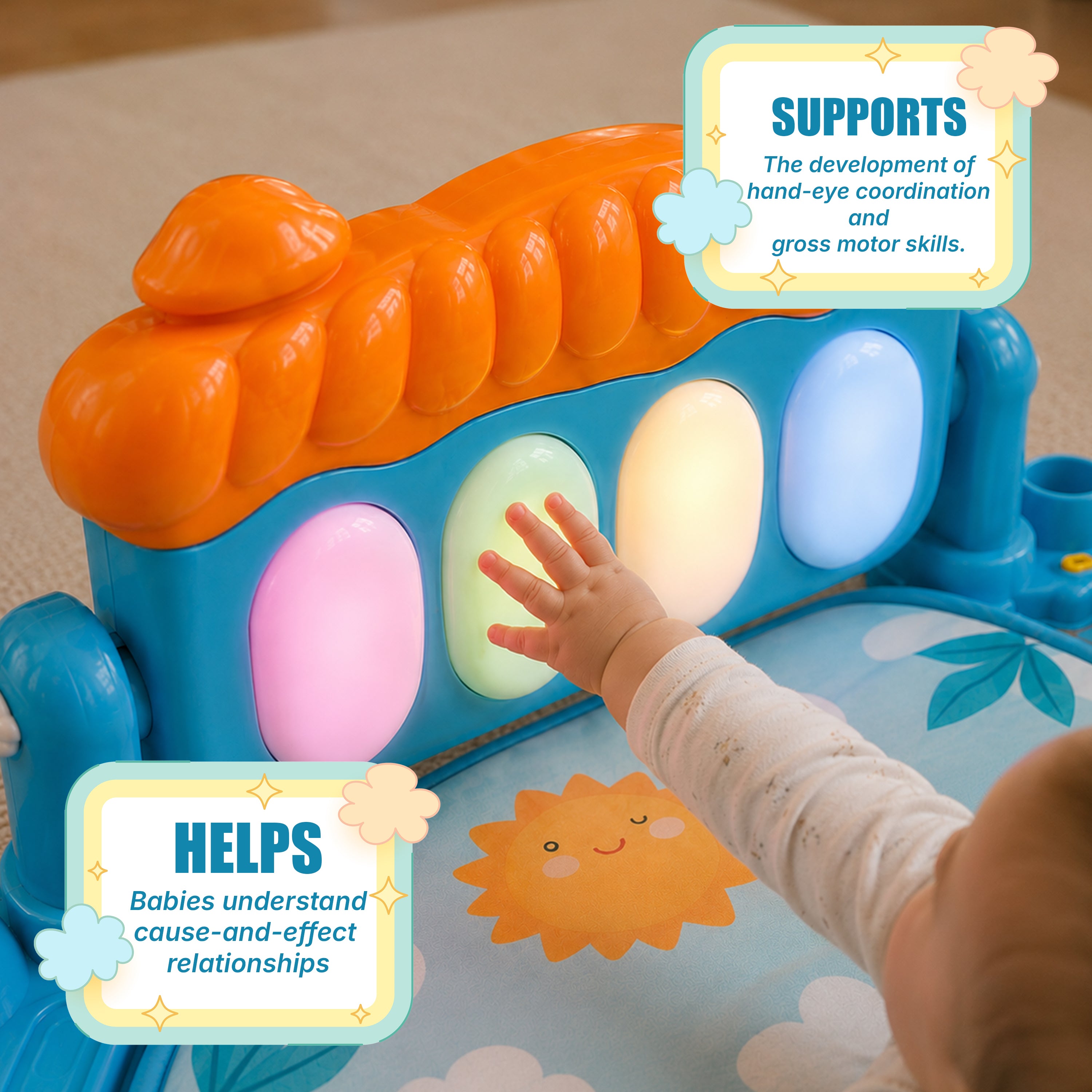 Gym Play Mat Blue Fitness Music Lay Fun Piano Music Kid Gift For Newborn Kid