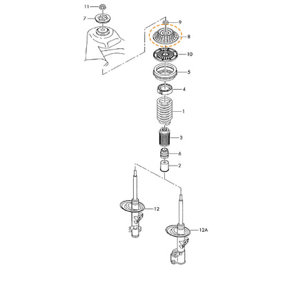 For VW T5 Transporter (2003-2015) Front Suspension Top Strut Mount & Bearings - Detail View - BUYDAY