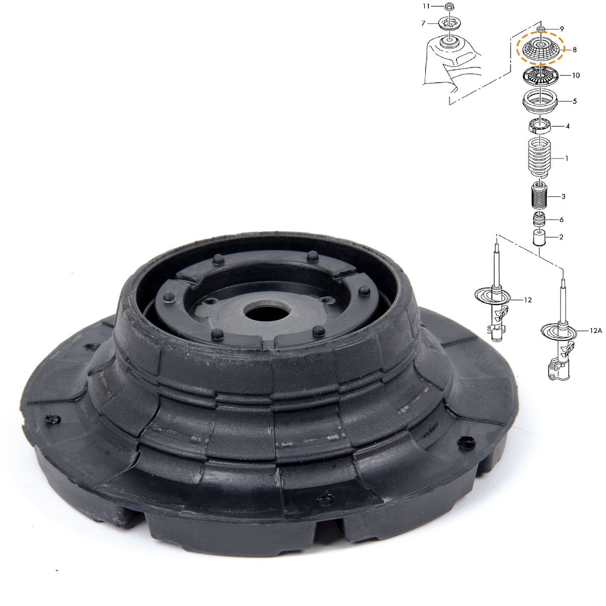 For VW T5 Transporter (2003-2015) Front Suspension Top Strut Mount & Bearings - Detail View - BUYDAY