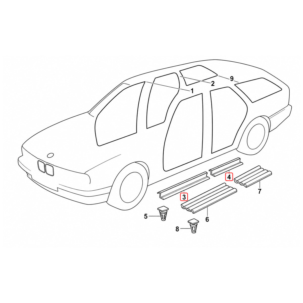 Rear Outer Door Sill Trim Left or Right For BMW E34 M5 51472232915 - Detail View - BUYDAY