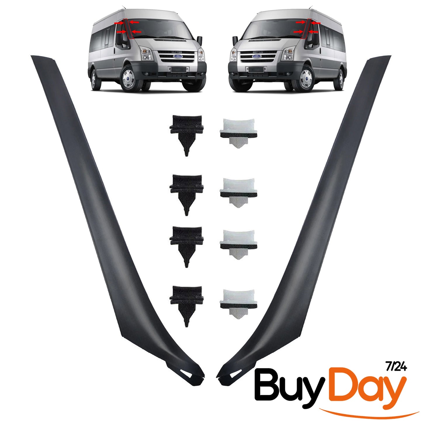 Windscreen Moulding Trim Set (Left & Right Pair) with Mounting Clips, A-Pillar Trim, Compatible with Transit MK7 Models 2006-Onwards, 1755017, 1755018